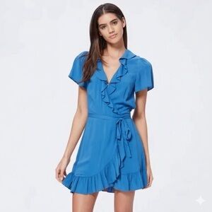 Aritzia Sunday Best Ruffle Wrap Dress in Blue  Sz 2